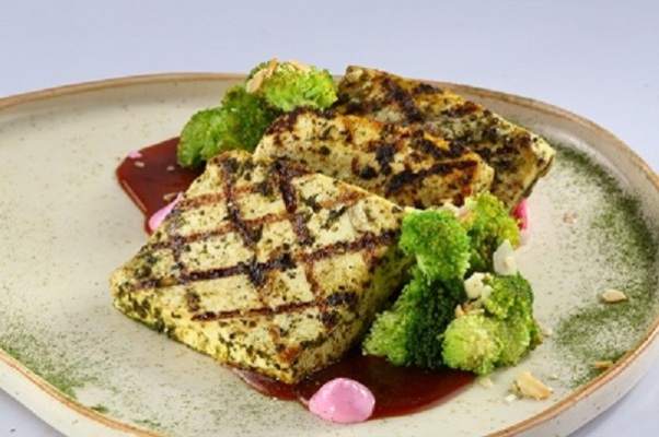 Grilled Tofu Steak With Almond Broccoli