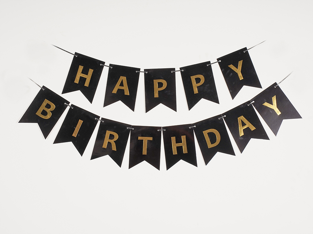 Happy birthday black and gold banner