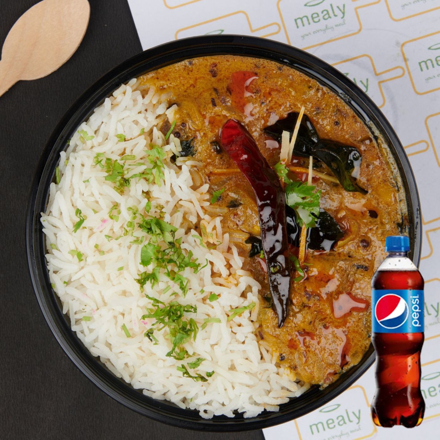 Kadhi chawal bowl (550ml) + pepsi (250ml)