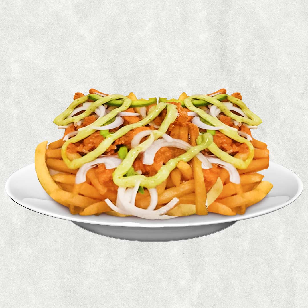 French fries + chicken tikka + mint mayo