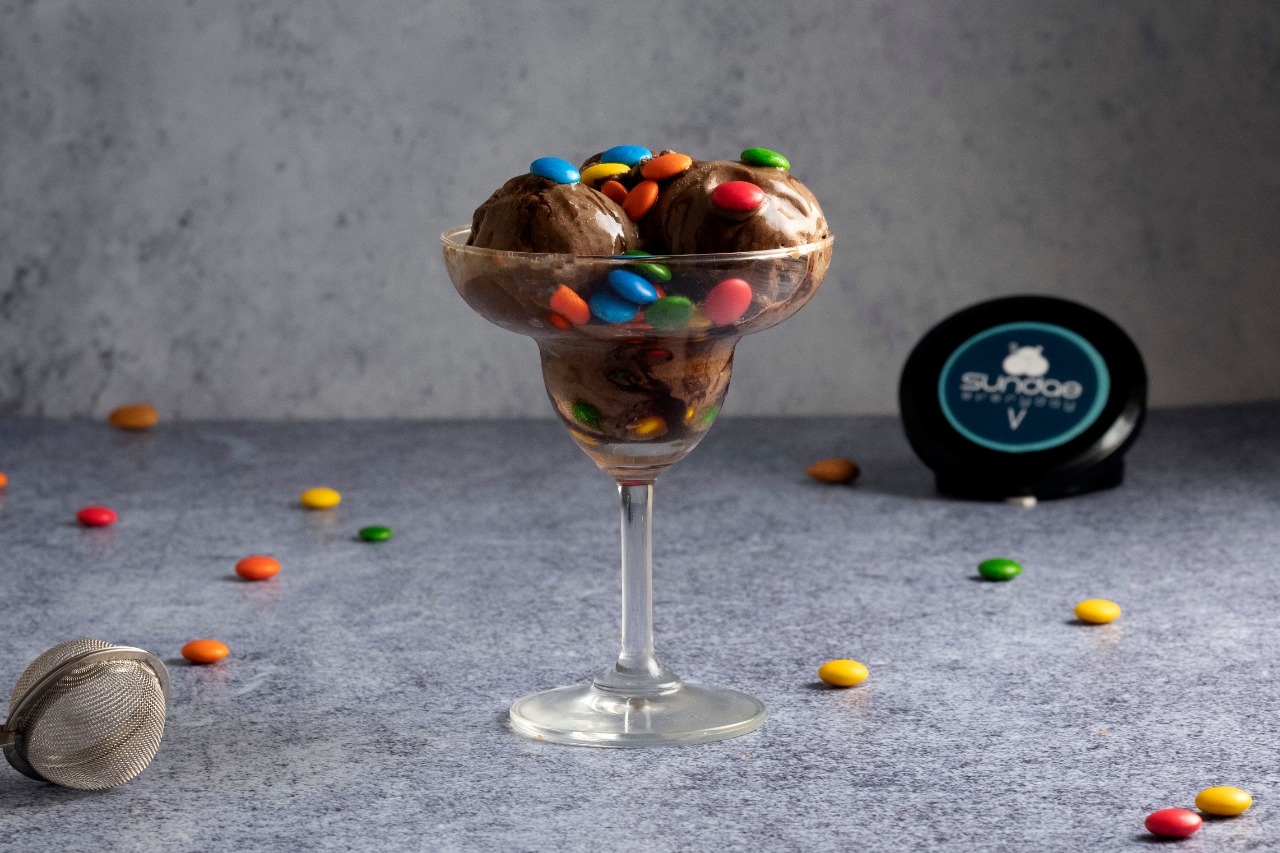 Gems chocolate sundae