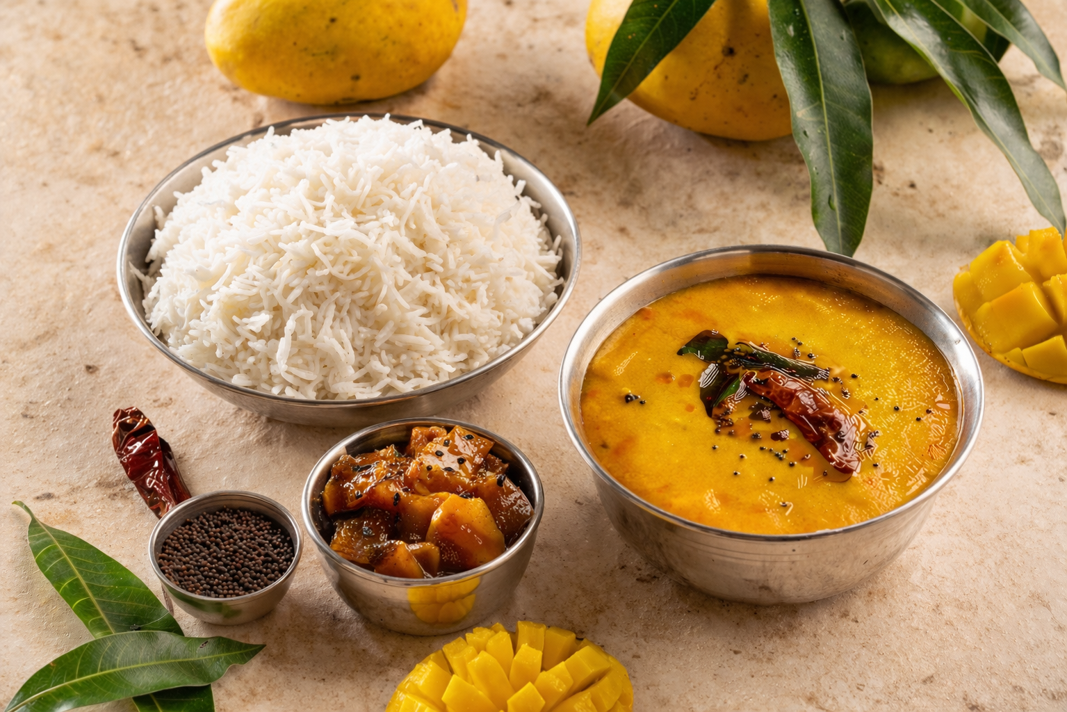 Mango Kadhi Rice Meal With Aam Ki Launji