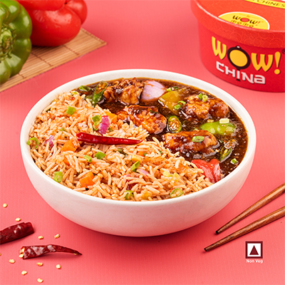 Schezwan Rice With Chilli Chicken