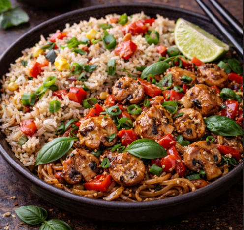 Mushroom Chilli Basil Rice Combo