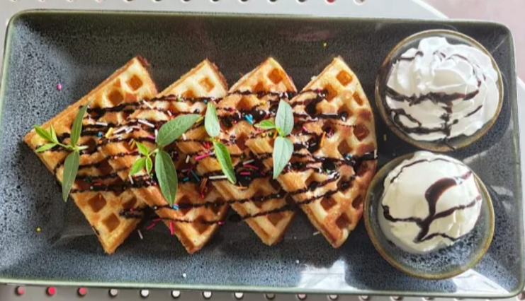 Waffle With Whipped Cream & Ice Cream