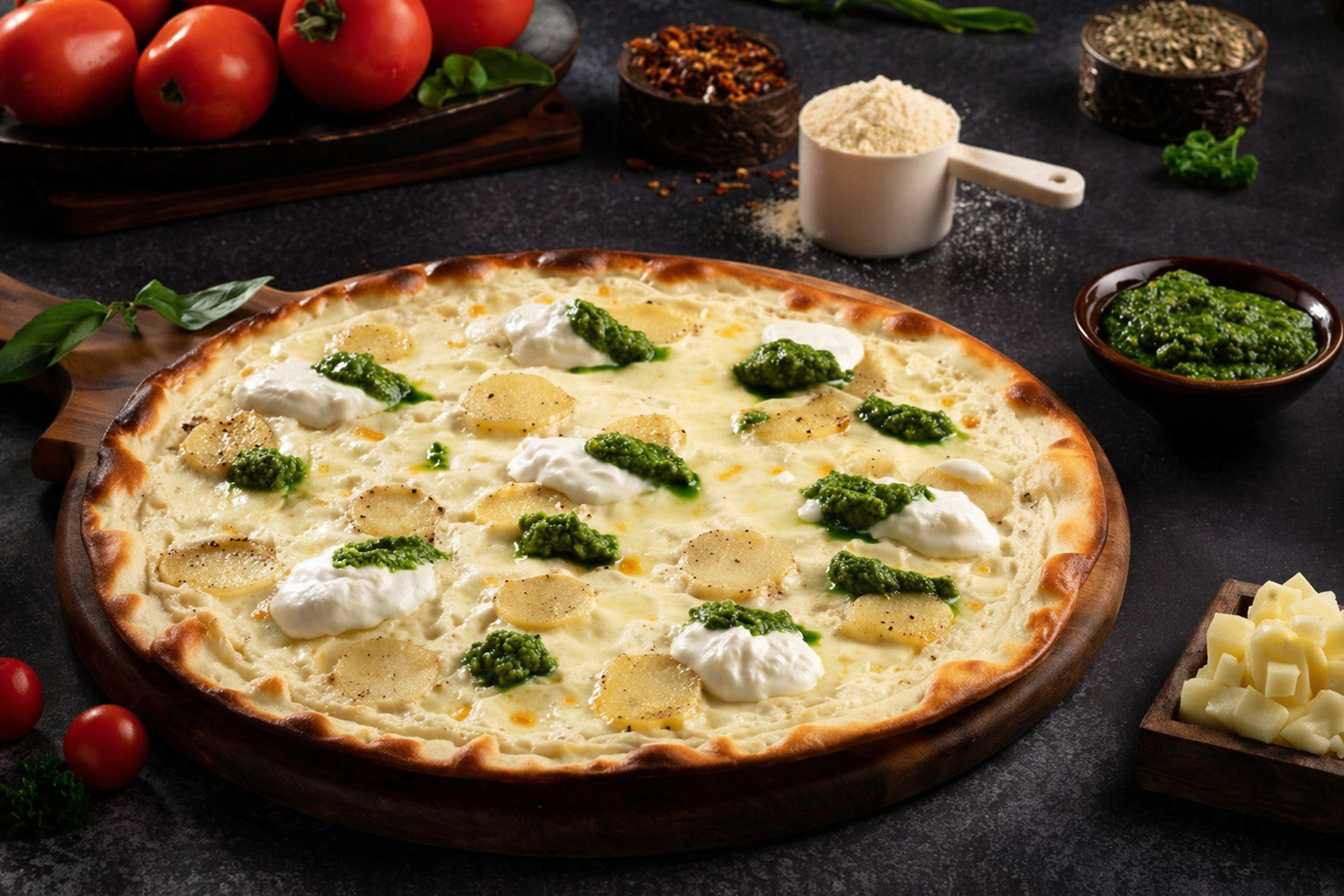 High Protein Thincrust Pesto Potato Pizza