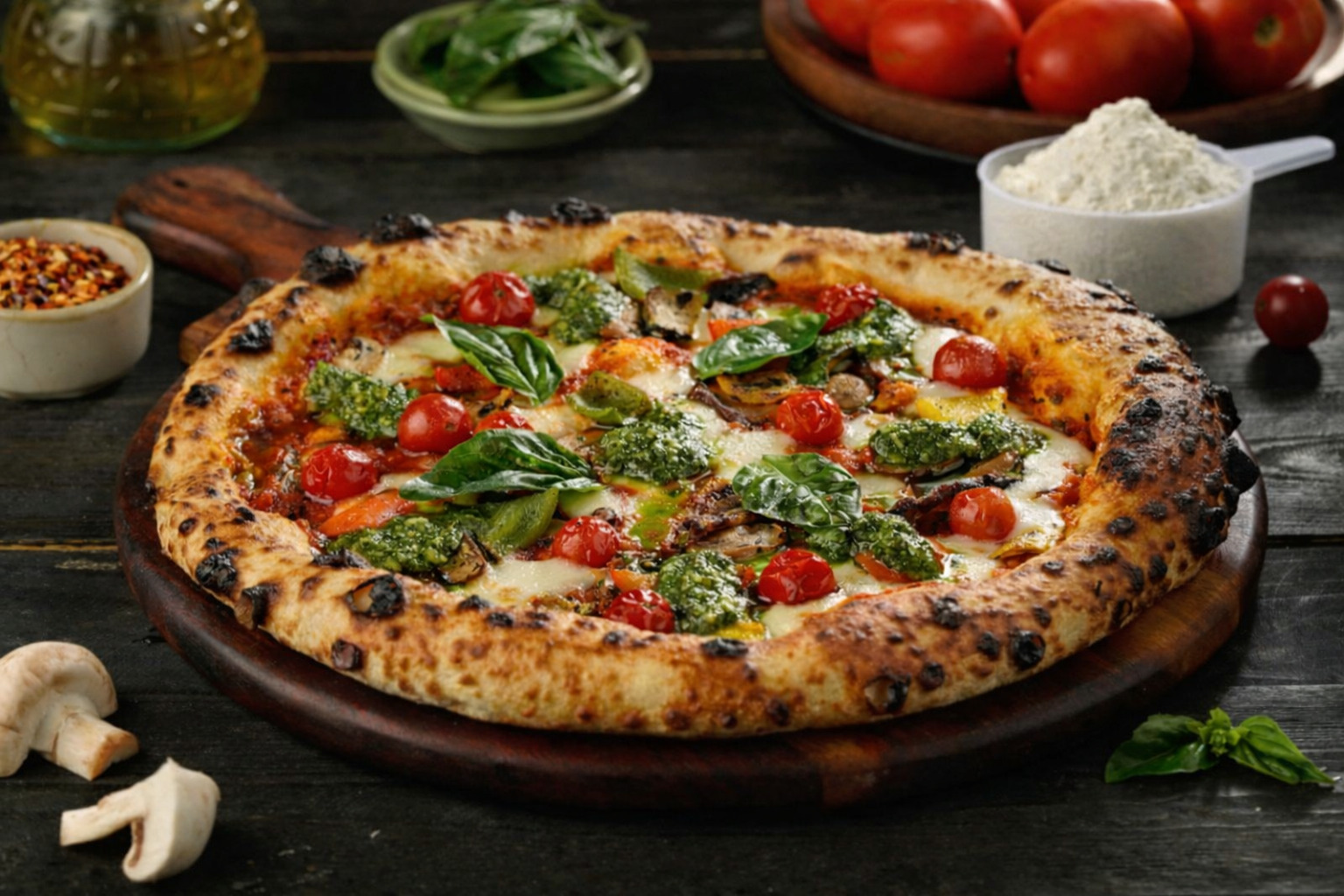 High Protein Sourdough Pesto Fusion Pizza