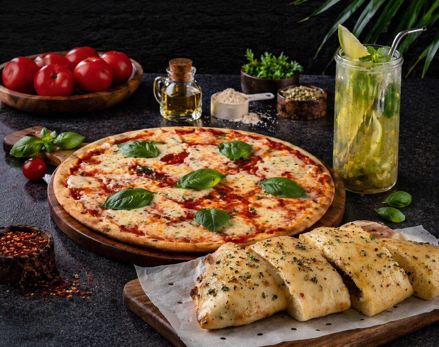 High Protein Pizza + High Protein Garlic Bread + Prebiotic Drink