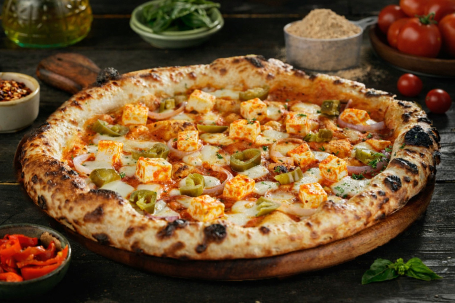 High Protein Sourdough Spicy Peri Peri Paneer Pizza