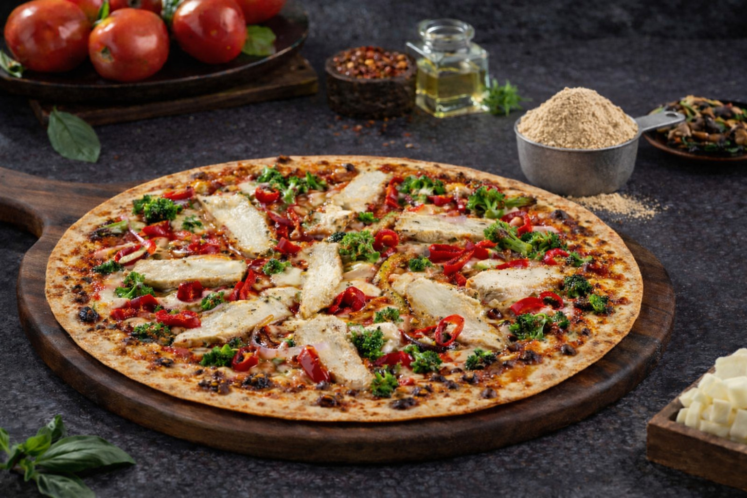 High Protein Thincrust Grilled Chicken & Broccoli Pizza