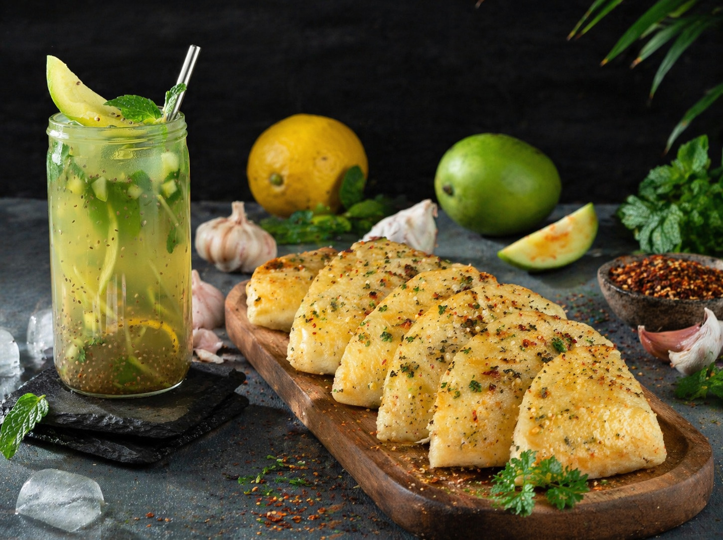 High Protein Garlic Bread + Prebiotic Drink