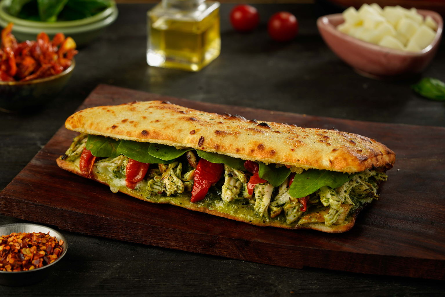 High Protein(42.4 G) Sourdough Pesto Pulled Chicken Sandwich