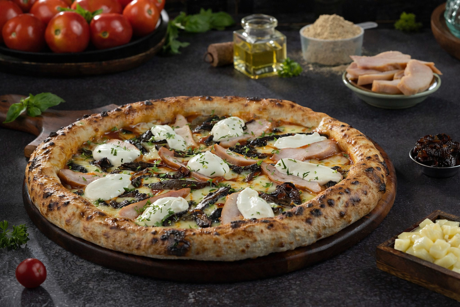 High Protein Sourdough Smoked Chicken Pesto Pizza