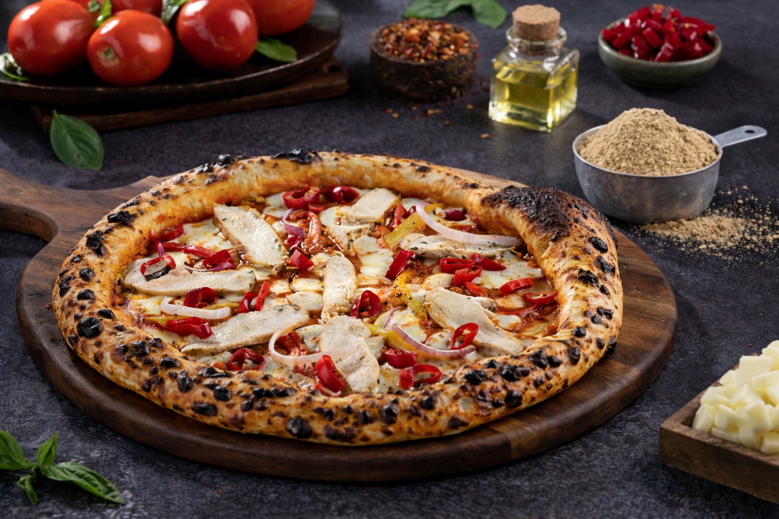 High Protein Sourdough Flame Grilled Chicken Pizza