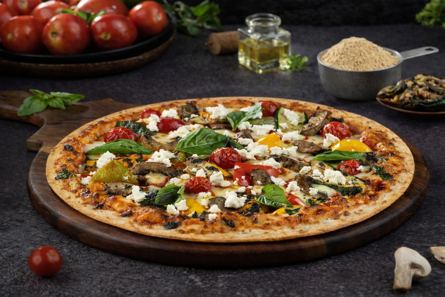 High Protein Thincrust All Veg Pizza With Crumbled Feta
