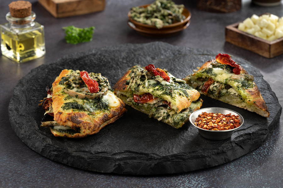 High Protein(56.5 G) Sourdough Pesto Chicken Stuffed Garlic Bread