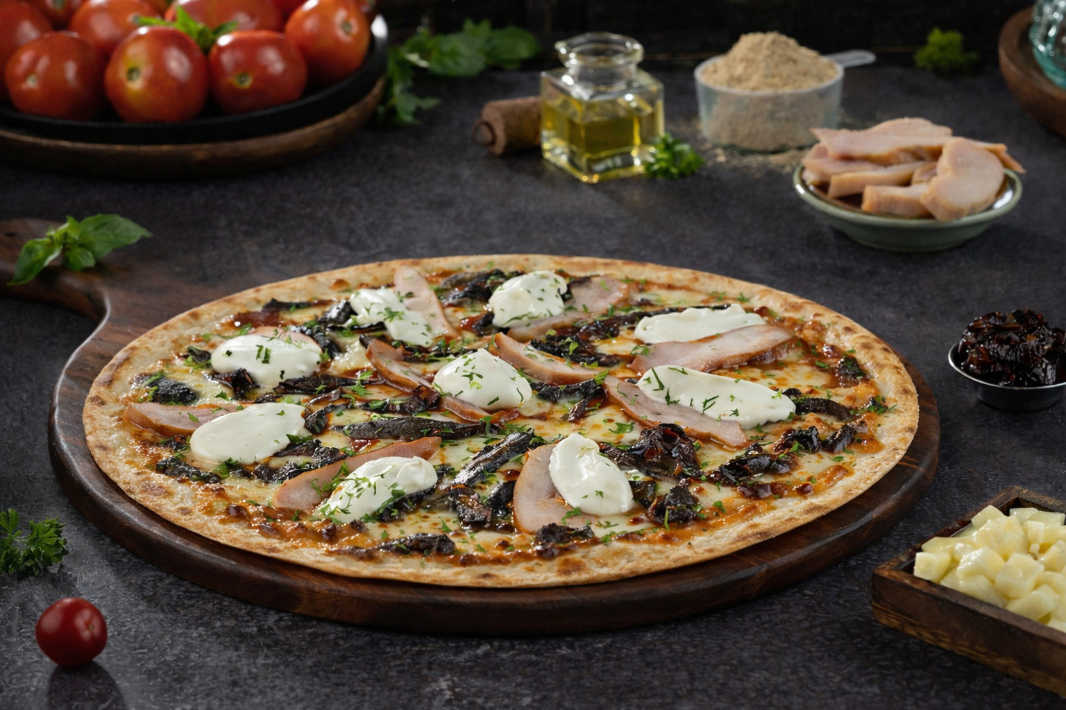High Protein Thincrust Smoked Chicken Pizza