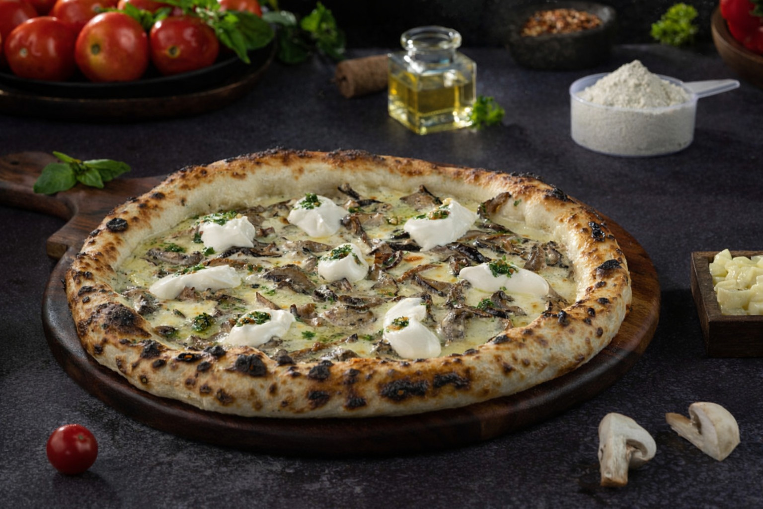 High Protein Sourdough Truffle Mushroom Pizza