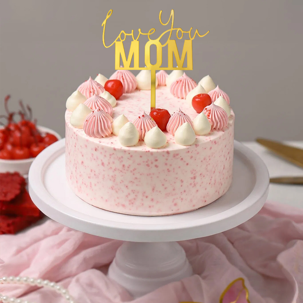 Love You Mom Strawberry Vanilla Cake (500 Gm)