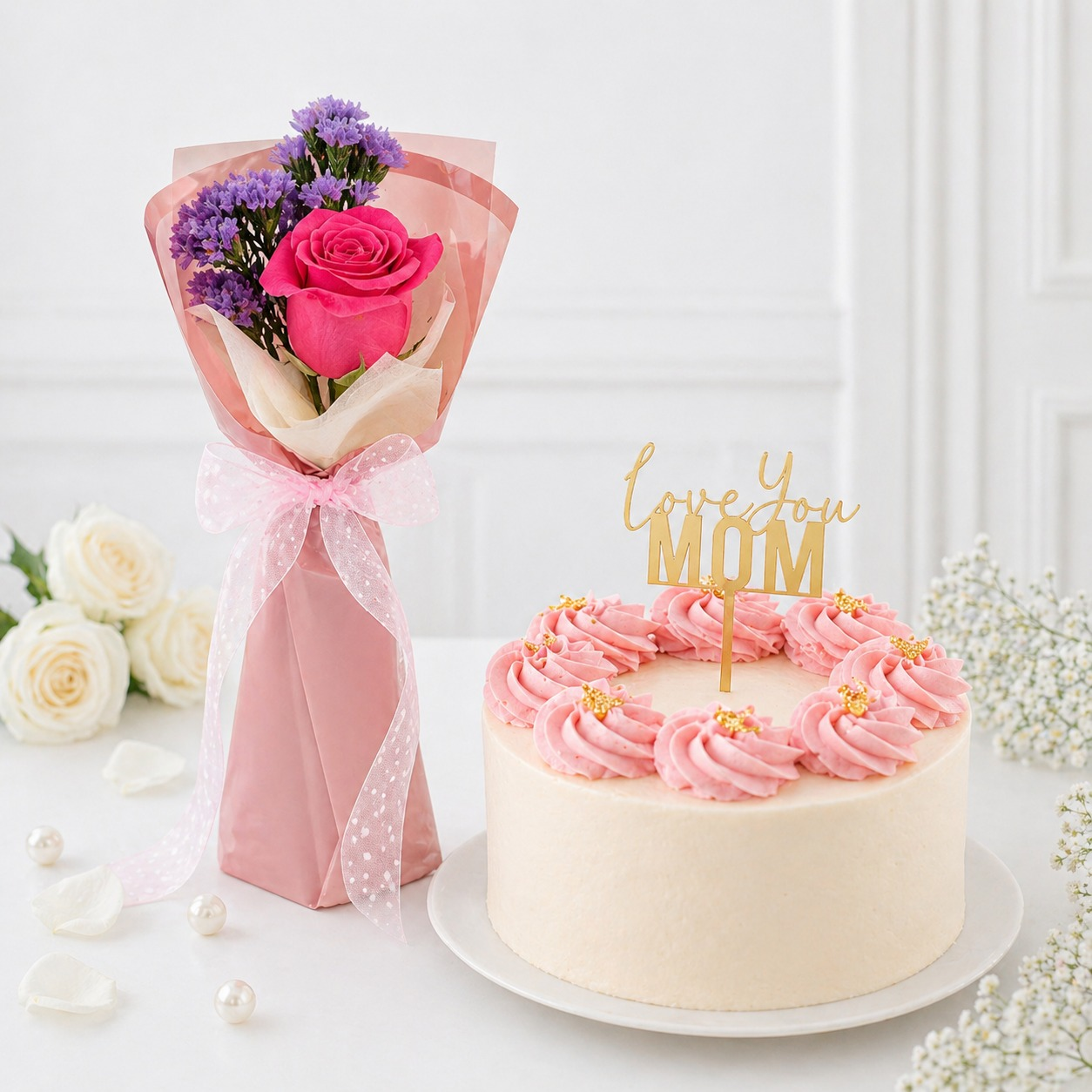 Rosy Swirl Truffle Bento & Rose Combo