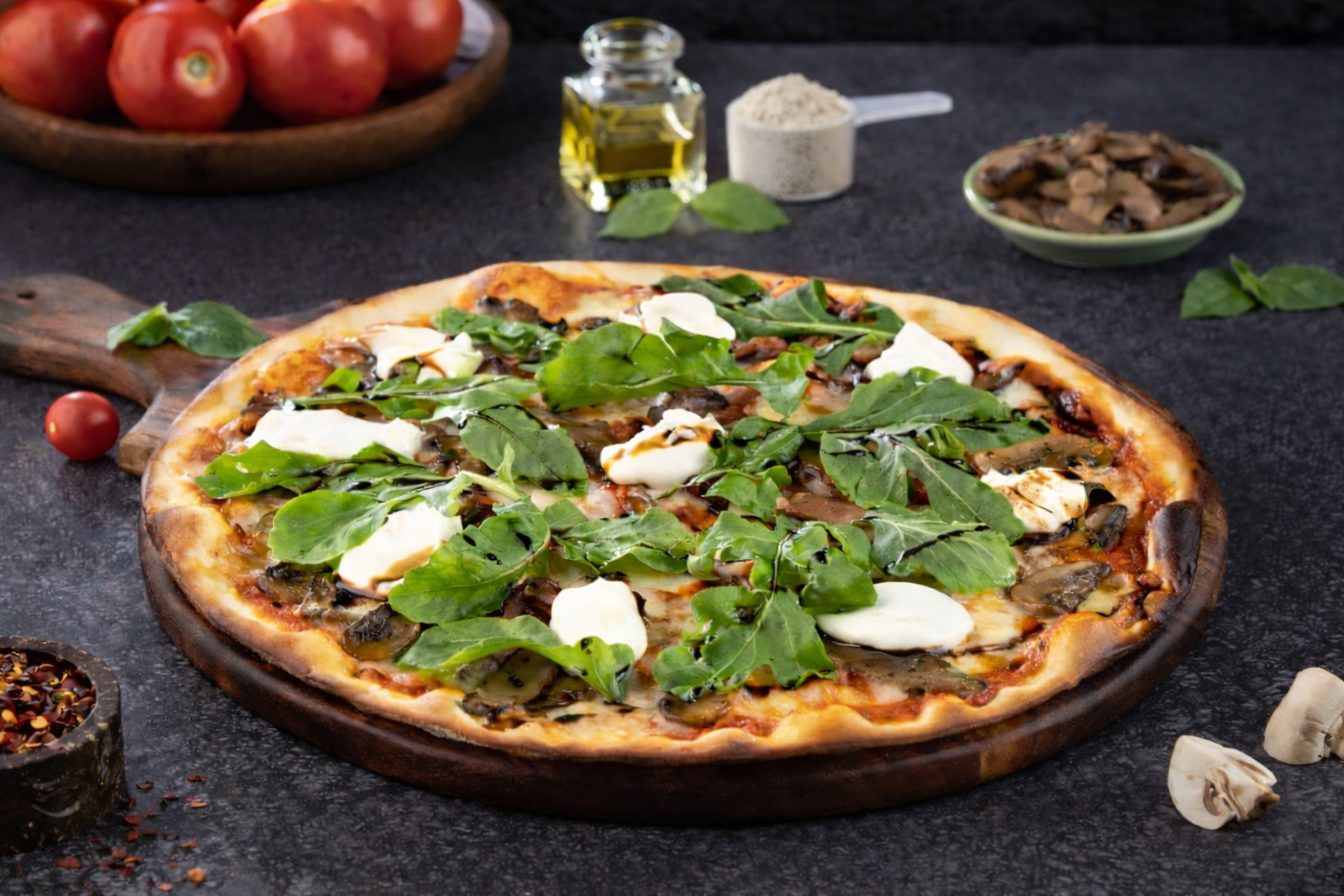 High Protein Thincrust Shiitake Mushroom With Goat Cheese Pizza
