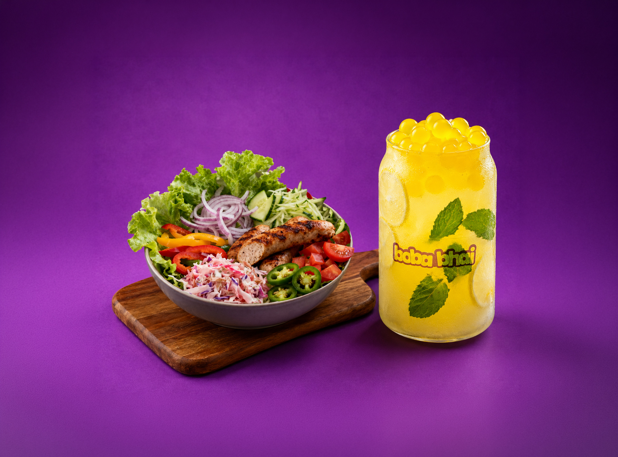 Seoul Sausage Protein Bowl + Mint Mojito